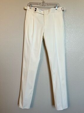 Pini Parma Mens Slim White Dress Trousers w Side Adjusters Soragna Collection 48